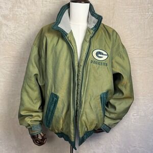 VTG Pro Player NFL Green Bay‎ Packers Men's Puffer Bomber Jacket With Hoodie XL